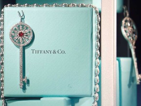 Tiffany & Co. jewelry is displayed in a store in Paris.