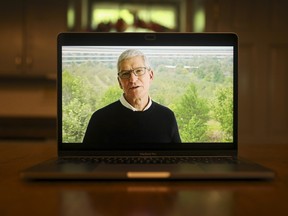 Tim Cook, chief executive officer of Apple Inc., speaks during a virtual product launch on Sept. 15, 2020.