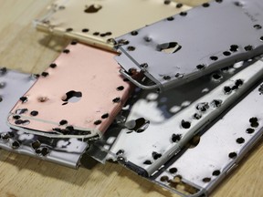 Aluminum iPhone cases at an Apple recycling facility in Austin, Texas.