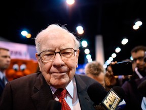 Warren Buffett, CEO of Berkshire Hathaway, speaks to the press as he arrives at the 2019 annual shareholders meeting in Omaha, Nebraska, May 4, 2019.