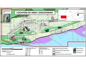 Figure 1. New discoveries and base of till anomalies at Area 1