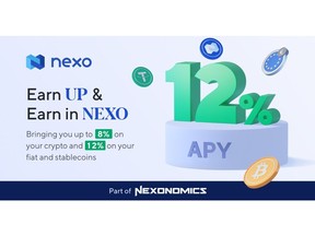 Nexo's newly released Earn UP and Earn in NEXO features deliver interest rates of up to 12% APY to the platform's clients.