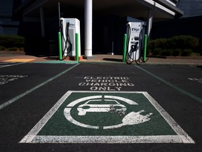 An electric car charging station in California.