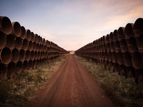 Miles of unused pipe for the proposed Keystone XL pipeline in North Dakota, in 2014.