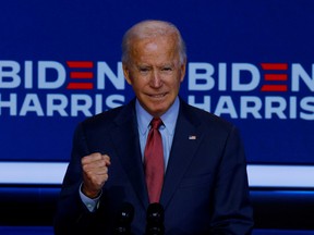 Democratic U.S. presidential nominee and former Vice President Joe Biden makes a statement in Wilmington, Delaware, U.S., October 28, 2020.
