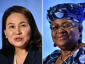 South Korean Trade Minister Yoo Myung-hee, left, Nigerian former Foreign and Finance Minister Ngozi Okonjo-Iweala was the last two candidates on the short list for director General of the World Trade Organization.