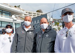 (L-R) AMAALA CEO Nicholas Naples; OceanoScientific Expedition Director Yvan Griboval; HSH Prince Albert II of Monaco; AMAALA CSO Brendan Jack