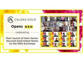 Caldas Gold Corp, a Canadian gold mining company, participates in a digital market open to celebrate the launch of their senior secured gold-linked notes (the "Notes") on the NEO Exchange. The Notes are now available for trading under the symbol NEO:CGC.NT.U.