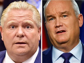 What is worrying is that many influential Conservatives — including Ontario Premier Doug Ford, left, and federal Conservative Leader Erin O’Toole, right — are now, along with unions, decrying free markets and advocating interventionist industrial policy to support manufacturing, writes Matthew Lau.