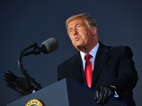 U.S. President Donald Trump speaks during a rally at Pittsburgh-Butler Regional Airport in Butler, Pennsylvania, on Oct. 31, 2020.