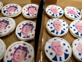 Cookies representing the presidential candidates for sale at the Oakmont Bakery on Nov. 3, 2020 in Oakmont, Pennsylvania.