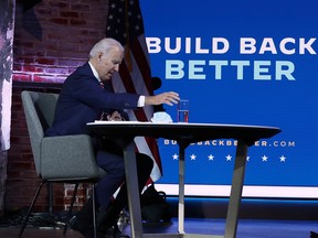 U.S. President-elect Joe Biden receives a briefing on the economy in a Zoom meeting with economic advisors at the Queen Theater on Nov. 16, 2020 in Wilmington, Delaware.