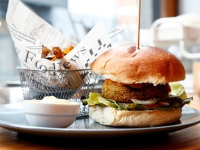 A plant-based vegetarian burger at a restaurant in Belgium.