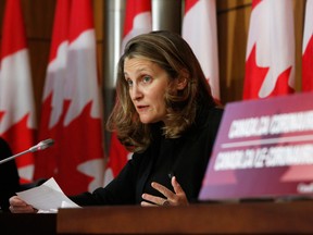 Finance Minister Chrystia Freeland is due to release updated government projections in coming weeks.