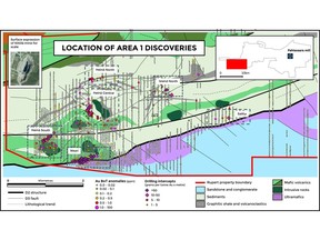 Figure 1. New discoveries and updated base of till anomalies at Area 1