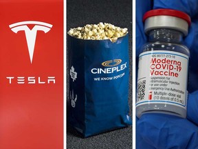 Tesla Inc, left and Moderna Inc, right, were stock winners this year. Cineplex, whose stock has fallen more than 70 per cent, was not.