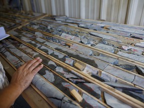 Core samples are displayed for viewing at the First Cobalt Corp. facility outside of Cobalt, Ont.