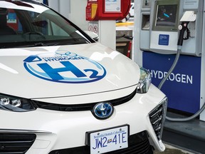 A Toyota hydrogen car refuelling