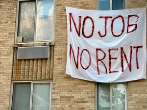 A banner against renters' evictions hangs on an apartment building in Washington D.C. Seven million more Americans will probably be joining the growing ranks of the long-term unemployed soon, says David Rosenberg.