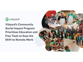 Vidyard's Community Social Impact Program prioritizes education and free tools to ease the shift to remote work. In 2020, Vidyard brought new technologies and tools to market, contributed financial donations and volunteer hours, and shared educational resources and skills training with nonprofits and educators to support pandemic relief efforts.