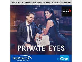 Private Eyes stars Cindy Sampson (as Angie Everett) and Jason Priestley (as Matt Shade).