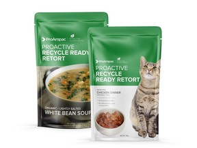 Answering an unmet need: showing recycle-ready retort packaging suitable for human and pet food made with ProAmpac's RT-3000, a mono material and newest member of the ProActive Sustainability® product family.