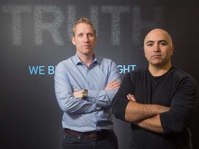 Magnet Forensics founders Adam Belsher, left, Jad Saliba in the Magnet Forensics offices in Waterloo in 2016.
