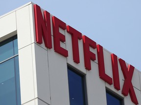 The Netflix logo is seen on the company's office in Hollywood.