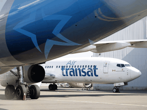 Air Transat aircraft sit on the tarmac at Pearson International Airport, April 8, 2020.