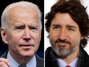 U.S. President Joe Biden, left, and Canadian Prime Minister Justin Trudeau, right, plan to unveil a road map on how to improve cooperation on a range of topics, from global alliances to the coronavirus.