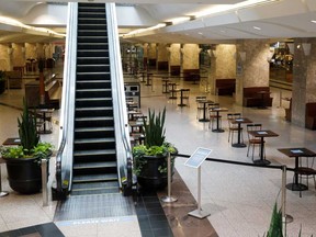 An empty food court is seen at Brookfield Place in the financial district of Toronto.