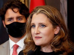 Finance Minister Chrystia Freeland, seen here with Prime Minister Justin Trudeau, wants to hear from Canadians “on how to restore strong growth, forge a more resilient middle class and build back better.”