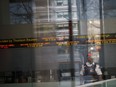 A Toronto Stock Exchange (TSX) ticker is seen in the financial district of Toronto.