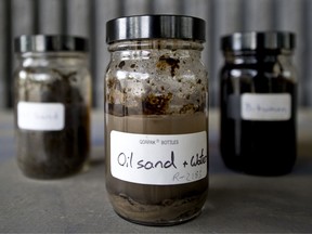 Oilsand samples displayed at a research facility in Alberta.