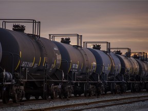 Oil tankers sit at a rail yard at the Kinder Morgan Inc. facility in Richmond, California.