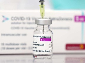A vial of the AstraZeneca COVID-19 vaccine.