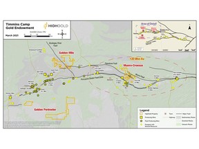 Figure 1 – Location of HighGold Projects in Timmins Gold Camp, Ontario