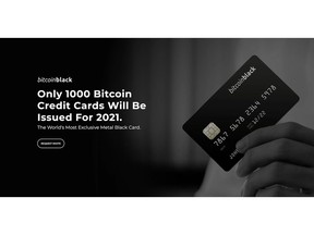 Only 1000 BitcoinBlack Credit Cards will be issued in 2021 for Canadians.
