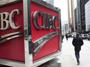 The Canadian Imperial Bank of Commerce in the financial district of Toronto. CIBC and BMO have postponed employees' return to the office until the end of June.