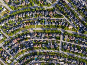 Residential homes stand in this aerial photograph taken above Burnaby, British Columbia.