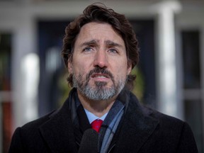 Prime Minister Justin Trudeau speaks during a Covid-19 briefing at Rideau Cottage in Ottawa.