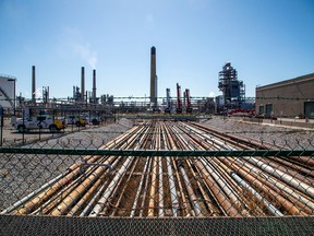 General view of the Imperial Oil refinery, located near Enbridge's Line 5 pipeline, which Michigan Governor Gretchen Whitmer ordered shut down in May 2021, in Sarnia, Ont.