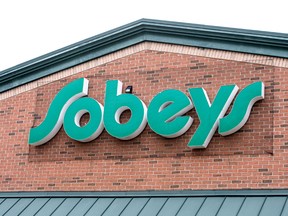 A Sobeys sign on a store in Oakville, Ont.