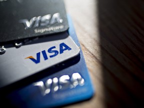 Visa credit cards on a table