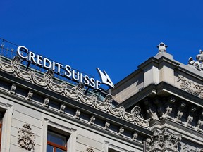 The logo of Swiss bank Credit Suisse is seen at its headquarters in Zurich, Switzerland March 24, 2021.