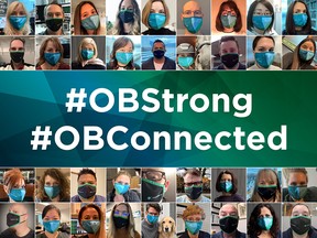 Odlum Brown team members show off their branded masks during the virtual culture-building initiative #OBConnected.