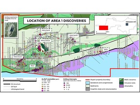 Figure 1. New discoveries and base of till anomalies at Area 1