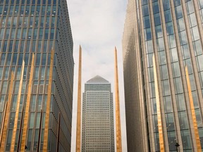 The Canary Wharf financial district in London, owned by Brookfield Property Partners and Qatar Investment Authority.