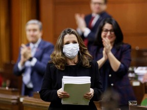 Canada's Finance Minister Chrystia Freeland delivers her first fiscal update, the Fall Economic Statement 2020, in the House of Commons, in Ottawa Nov. 30, 2020.