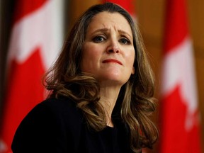 Canada's Minister of Finance Chrystia Freeland deliver the federal budget on April 19.